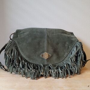 Rachel Zoe Olive Green Leather Fringe Shoulder Purse